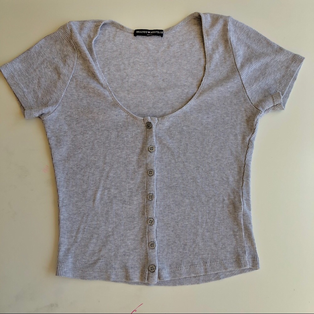 rare Brandy Melville grey button down crop top ✨